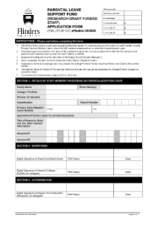 Parental Leave - Support Fund (Research Grant Funded Staff) Application Form (P&C/PLSF-GF)